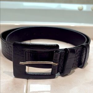 Ann Taylor Wide/ Chunky Reptile Finish Black Leather Belt with Square Buckle.EUC